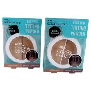 LOT of 2 Kiss Colors & Care Lace Wig Tinting Powder Medium Light Brown-Med Brown